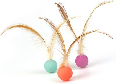 Tianzun 3pcs Cat Toy Balls, Bite Resistant Cat Toys Bouncy Balls med fjær, High Rebound Pet Interactive Kattunge Leker