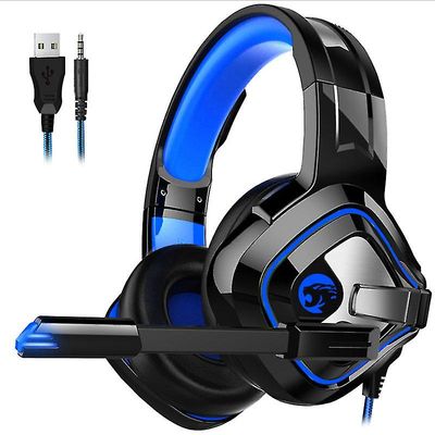 Coosilo 3,5 mm gaming headset hovedtelefon til Switch Nintendo Laptop Ps4 sort blå