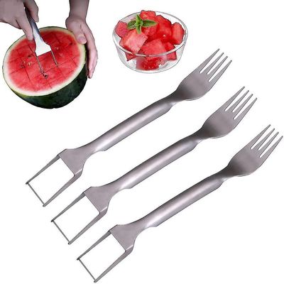 Tianzun 2-i-1 vannmelongaffel slicer, 2023 ny vannmelon slicer kutter, dual head rustfritt stål fruktgafler slicer kniv 3 stk.