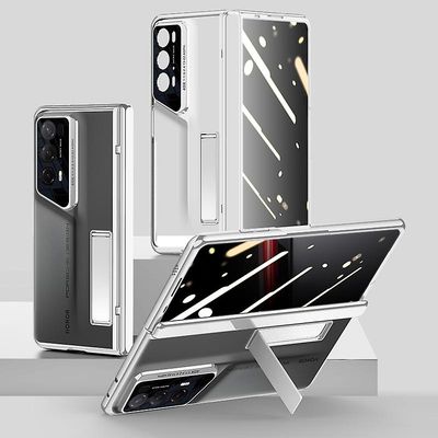 Honor Magic V2 RSR Porsche Design -koteloon kirkas PC + akryylinen jalusta puhelimen kansi, jossa on vakoilunestolaite Hopea Honor Magic V2 RSR Por...