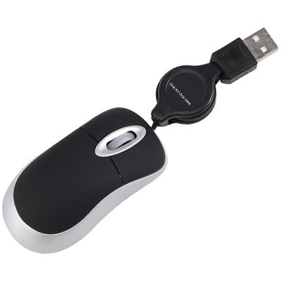 Mini USB langallinen hiiri sisäänvedettävä kaapeli pieni pieni hiiri 1600 DPI optinen kompakti matkahiiri 98 2000 XP Vista Ve (musta)