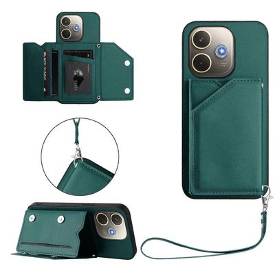 Oppo A5 Pro / Oppo A5 Pro 5G -kotelolle Korttipidike Jalusta Skin-Touch Puhelimen Kansi Rannehihnalla Vihreä