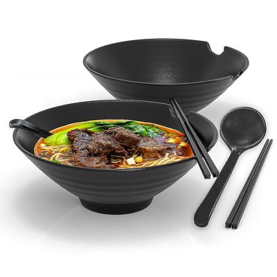 6-delt Ramen Bowl Sett Med 1000 Ml Fyllingsmengde - Tradisjonell japansk servise sett med spisepinner og skje i svart