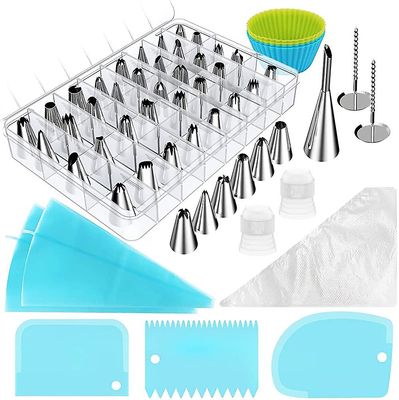 Xqday 68-stykker Cake Rør dyser Tips Kits Med 2 genanvendelige rørposer Glasur taske, 2 kobling, 2 Flower Nail, 3 Plast skrabere og opbevaring sag,...