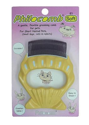 Philocomb E1 Soft (englanninkielisessä pakkauksessa), hellävarainen, joustava hoitokampa pienille koirille, kissoille, kaneille.