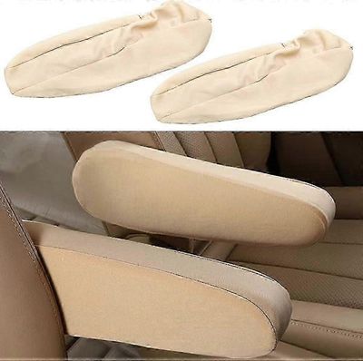 2 kpl yleiskäyttöisiä kankaisia ​​auton etuistuinten käsinojien suojuksia, suojien vaihto 1 pari beigeä