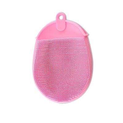 2pcs Silikone Massage Bad Brush Med Hook Soft eksfolierende handsker Baby Brusere Rengøring Mud Dirt Remover Scrub Brusere Bubble Pink