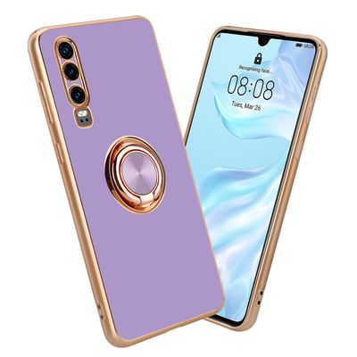 Huawei P30 Hülle Handy Cover TPU Case - med kamerabeskyttelse og ring Glanset turkis - gull
