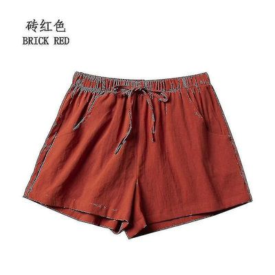 bomull lin shorts kvinners sport shorts sommer solid høy midje svarte shorts kvinner mote uformelle grunnleggende korte bukser Murstein rød XL 70-80kg