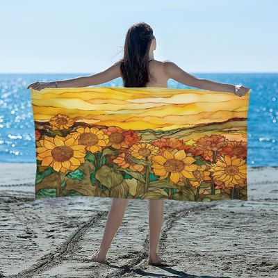 Sommer Solsikkeolje Maleri Badehåndkle, Mikrofiber Sand Gratis Teppe Badekar Dusj Håndklær for voksne Barn, GJ163 27.5x55in 70x140cm