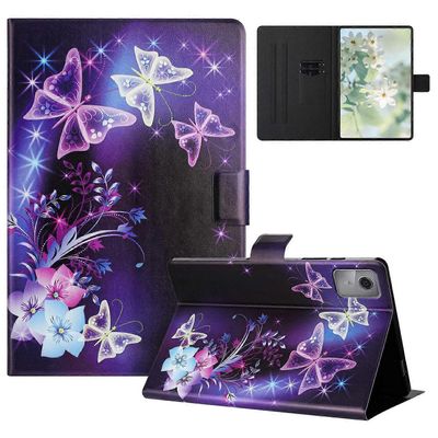 Lenovo Tab M11 TB-330FU kotelo kuvio painettu jalusta litchi tekstuuri nahka tabletin kansi kortilla Monivärinen Purple Butterfly