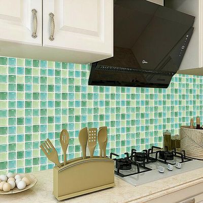 Besser Diy Mosaic Køkken Badeværelse Flise Klistermærker Selvklæbende Væg Decal Grøn 30PCS