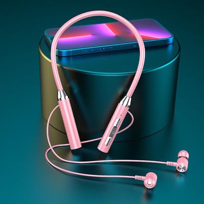 TWS magnetiske trådløse hodetelefoner nakkebånd 5.2 hodetelefoner hodetelefoner sport løpende vanntett ørepropp rosa