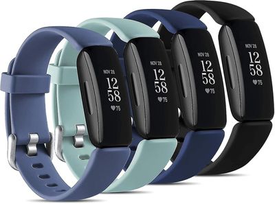 Yhteensopiva Fitbit Inspire 2 Bands Men Womenin kanssa, (4 kpl) Pehmeät silikonin vaihtohihnat Inspire 2: lle, pieni sininen harmaa / musta / sinin...