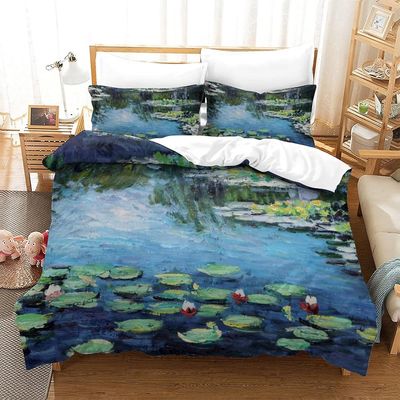 Maalaus Pussilakanasetti Vuodevaatteet Peitto Claude Monet Taidekansisetti häpeällä Pehmeä mikrokuitu Jouluiset vuodevaatteet vetoketjulla 3PCs Kin...