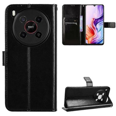 ZTE Blade V70 Max PU nahkakotelo hihnalla Crazy Horse Texture puhelimen lompakkokotelo - musta Monivärinen Black