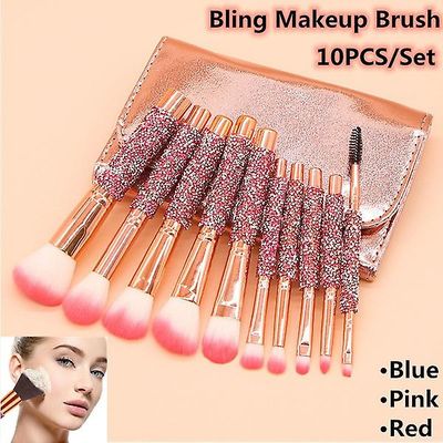 10stk/ sæt Diamond Makeup Brush Set For Eyeshadow Complexion Concealer, bling Bling Women Cosmetic Beauty Tools Kit