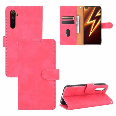 Etui til Realme 6 Pro Cover Premium Læder Med Kortholder Flip Folio Magnetisk Etui Etui Coque - Sort Pink