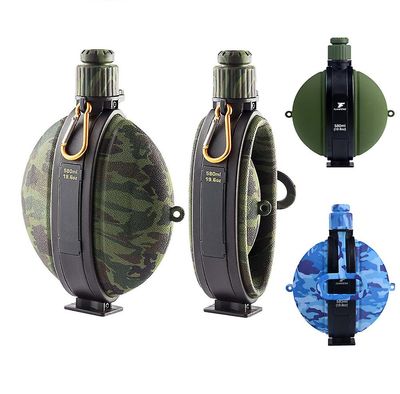 Vandflaske 580ml Sammenklappelig militær mad grade silikone vand kedel kantine med kompas flaske hætte til vandreture Camping Camouflage