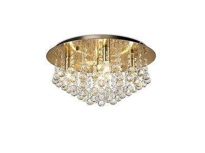 Inspired Lighting Acton Flush Loft 5 Lys E14, 460mm Runde, Antikke Messing, Sphere Crystal