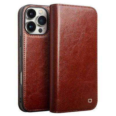 QIALINO iPhone 16 Pro Max -kotelolle, aito lehmännahkakorttipaikka Puhelimen kansi Monivärinen Style B
