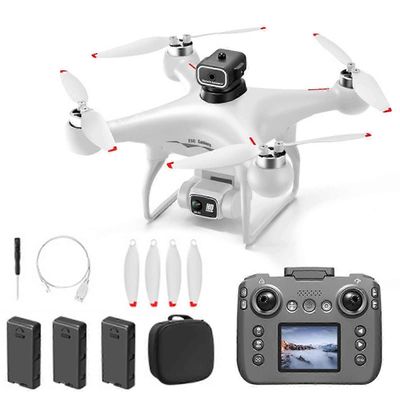 Drone kameralla aikuisille 4k, harjaton moottoridrone lapsille aloittelijoille Kolme paristoa White