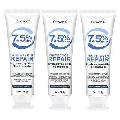 3 kpl hydroksiapatiittihammastahnaa edistyneeseen hammaskiilteen suojaukseen, raikastaa hengityksen, fluoriton hammastahna herkille hampaille
