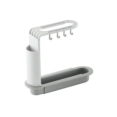 Coosilo Teleskopisk vask Hylde Sæbe Svamp Drain Rack Opbevaring Kurv Taske Vandhane Holder Justerbar hvid