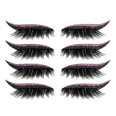 8 par Eyeliner falske vipper Sticker Glitter øjenskygge Makeup Tool Pink 8Pairs