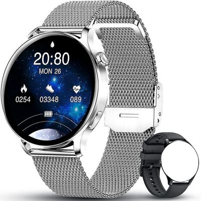 Suren Connected Watch Kvinder, Smartwatch Bluetooth-opkald, med puls skridttæller Sleep Music Control sølv