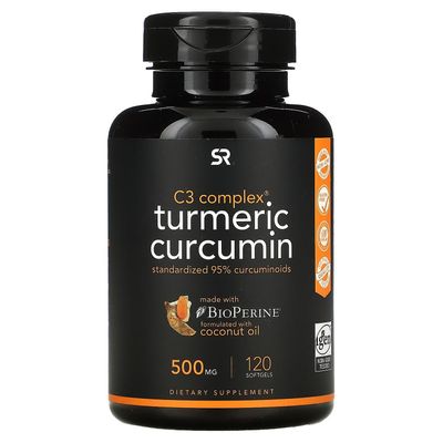 Sports Research Urheilututkimus, kurkumakurkumiini, C3-kompleksi, 500 mg, 120 pehmeää geeliä