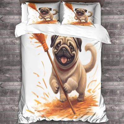 LikeEj 3D-tulostettu MOPSI-vuodevaatteet teini-ikäisille Koirakuvioinen pussilakanasetti tyynyliinoilla Eläinten mikrokuitupeitto vetoketjulla Kaks...