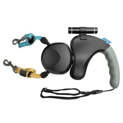 BENWIS HA-DWL-2 Dual sisäänvedettävä lemmikkieläinten talutushihna koiran kävelyköysi LED-taskulampulla-musta Monivärinen Black