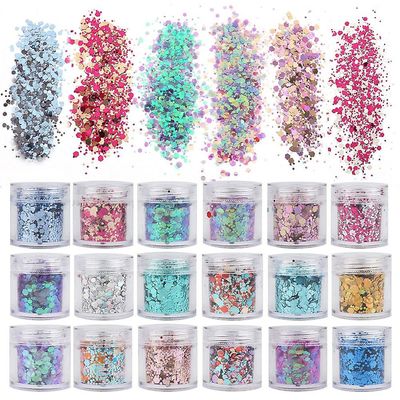 Grape Pp 18 Kasser Body Glitter, chunky Glitters Pailletter, søm iriserende flager