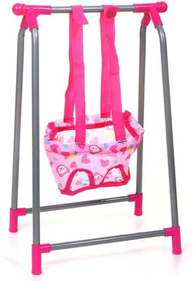 Jxlgv Baby dukke lekesett 5 i 1 dukker tilbehør bunt dukke barnevogn dukke høy stol bouncer crib swing dukke møbler barnehage lekesett rolle (swing)