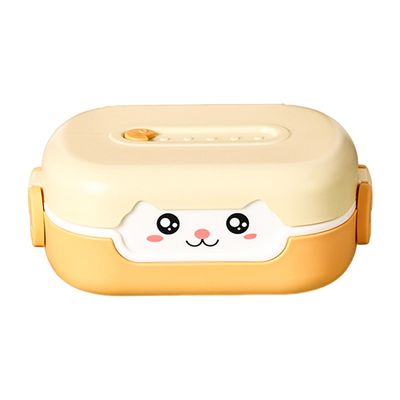 700ml lounasrasia sarjakuva kissat kuvio kaksinkertainen eristys tiivis 2 lokeroa bento-laatikot toimistoon Keltainen
