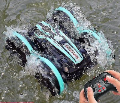 Kaukosäädin Auto 2.4g Amfibinen Temppu Rc Auto kaksipuolinen kaatuu ajamalla lasten sähköleluja pojalle Vihreä