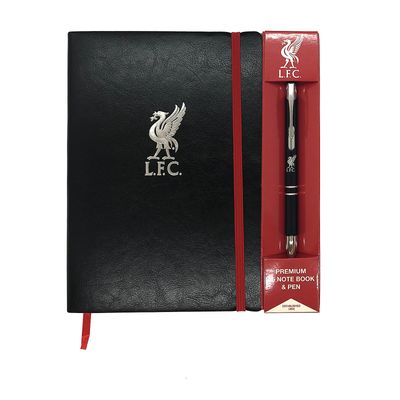 Liverpool FC Notebook & Pen A5 Executive Premium VIRALLINEN Jalkapallo lahja Musta