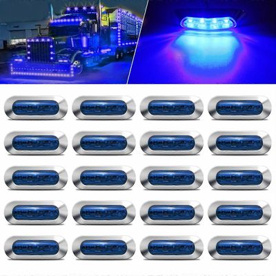 20kpl 12V-24V 4 LED-sivumerkin merkkivalot lampun vedenpitävä kromi kehys merkkivalo takavalo auto auto linja-auto kuorma-auto kuorma-auto Sininen ...