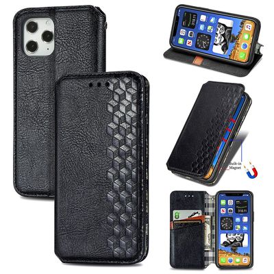 Kompatibel med iphone 12 Pro Max Flip Case Etui Vintage Wallet Flip Cover med magnetisk lukning Coque - Blå sort