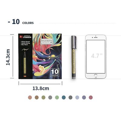 Metalliske marker penne, krus krus markører Sæt af 10 farver Metallic permanente markører for sort pap