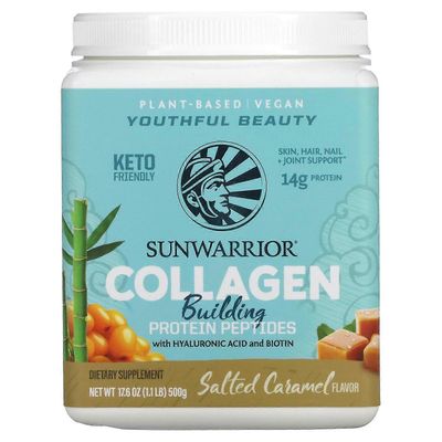 Sunwarrior, kollageenin rakennusproteiinipeptidit hyaluronihapolla ja biotiinilla, suolattu karamelli, 500 g
