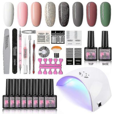 UV-geelikynsilakkasetti, UV-LED-kynsilamppu, aloitussetti, geelikynsilakka UV-kynsien suunnitteluun, 8-osainen setti