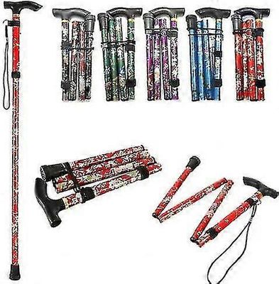 Kokoontaitettava kävelykeppi, säädettävä alumiininen kukkakuvioinen kävelykeppi vaellukseen, leirintäalueelle, kestävä liikkuvuuden apuväline PUNAINEN