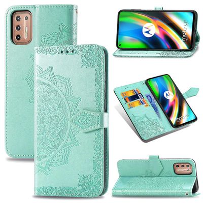 Etui til Motorola Moto G9 Plus Cover Læder Tegnebog Cover Præget Mandala Magnetisk Flip Beskyttelse Stødsikker - Grøn