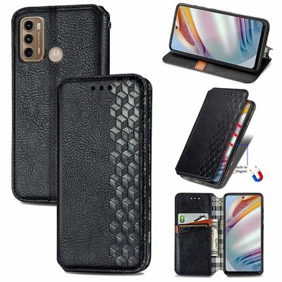 Kompatibel med Motorola Moto G60 Flip Case Etui Vintage Wallet Flip Cover med magnetisk lukning Coque - Blå sort