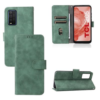 Etui til Tcl 205 Cover Premium Læder med Kortholder Flip Folio Magnetisk Etui Coque - Sort Grøn