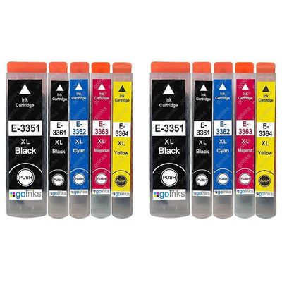 Go Inks 2 5 mustekasettia Epson T3357 (33XL Series) -yhteensopivan/muun kuin OEM-laitevalmistajan tilalle Go Inksistä (10 mustetta) Musta/Valokuva ...