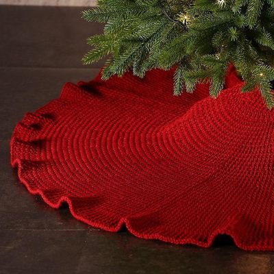 ruffled strikket tre skjørt 48 tommers (120cm), tykk strikket tre krage for landet rustikk jul dekorasjoner, rød