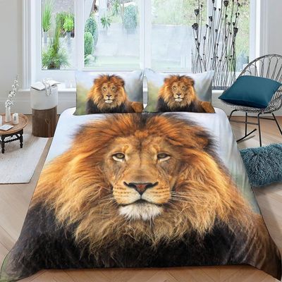 Lions 3D-tulostettu pussilakanasetti vuodevaatteet piilotetulla vetoketjusulkimella, mikrokuituinen polyesteripeitto peitto teini-ikäisille pojille...